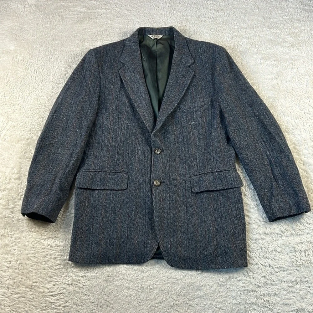 Vintage 70s‎ 80s Oakmont grey wool herringbone tweed suit jacket size 42L
